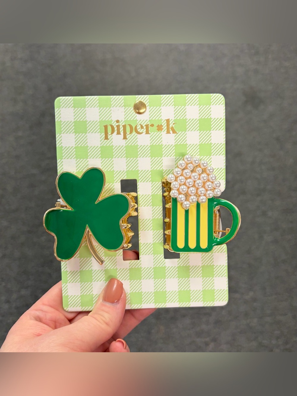 Piper K Green Shamrock & Beer Mug Hair Clip Set (Medium)